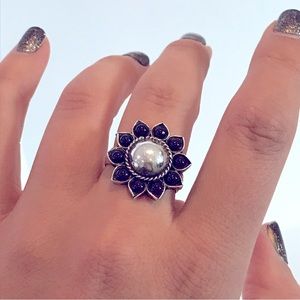 Garnet Flower Ring Size 8.25 Sterling Silver